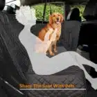 Image of a dog sitting on a car seat cover designed for pet owners, promoting safe travel for pets. Ideal for Reflex Tuning and Automotive Repair services in New Hampshire, highlighting pet-friendly vehicle solutions.