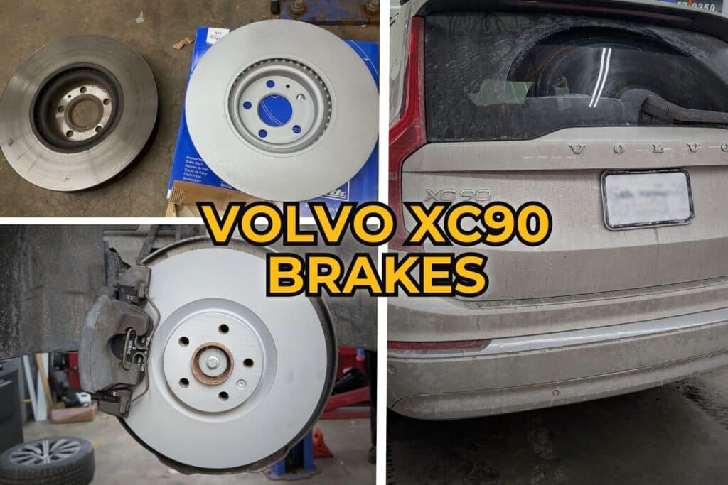 Brakes for a Volvo XC90 are displayed, including a close-up of the brake rotor and caliper, at Reflex Automotive (formerly Reflex Tuning) in Hooksett, NH.